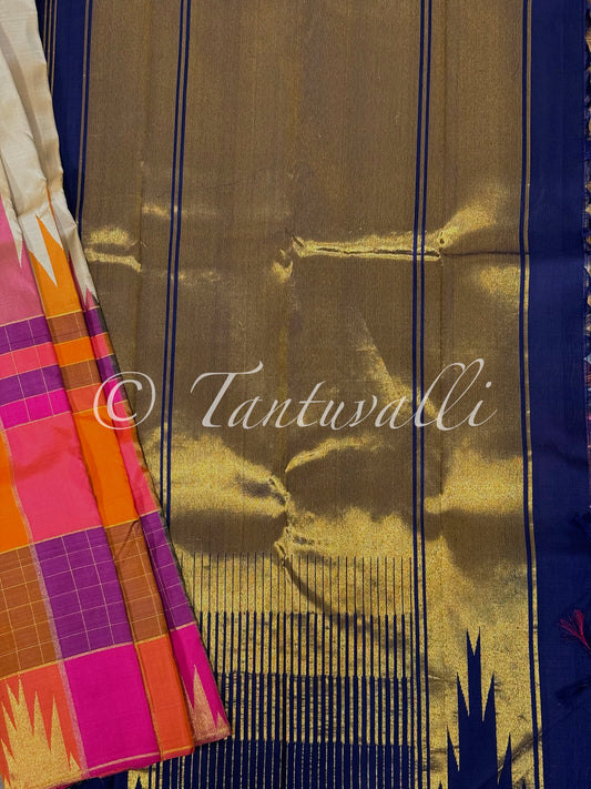 Beige and Multi Color Big Checks Half and Half 8 Kol