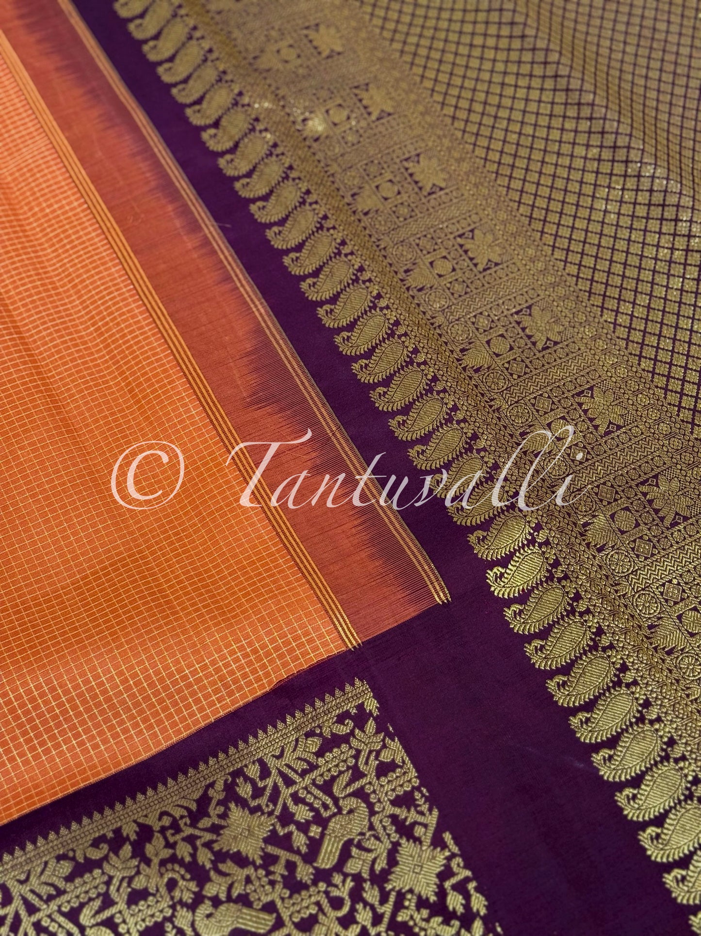 Orange Kattam with Deep Brown Vanasingaram Tall Korvai
