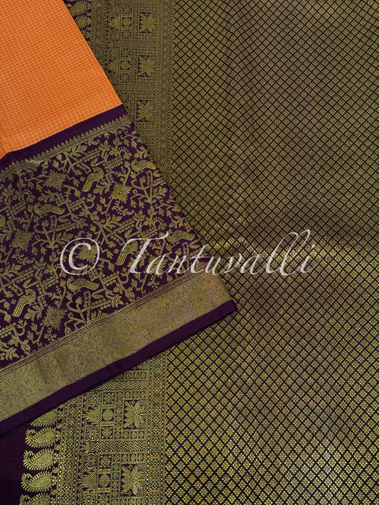 Orange Kattam with Deep Brown Vanasingaram Tall Korvai