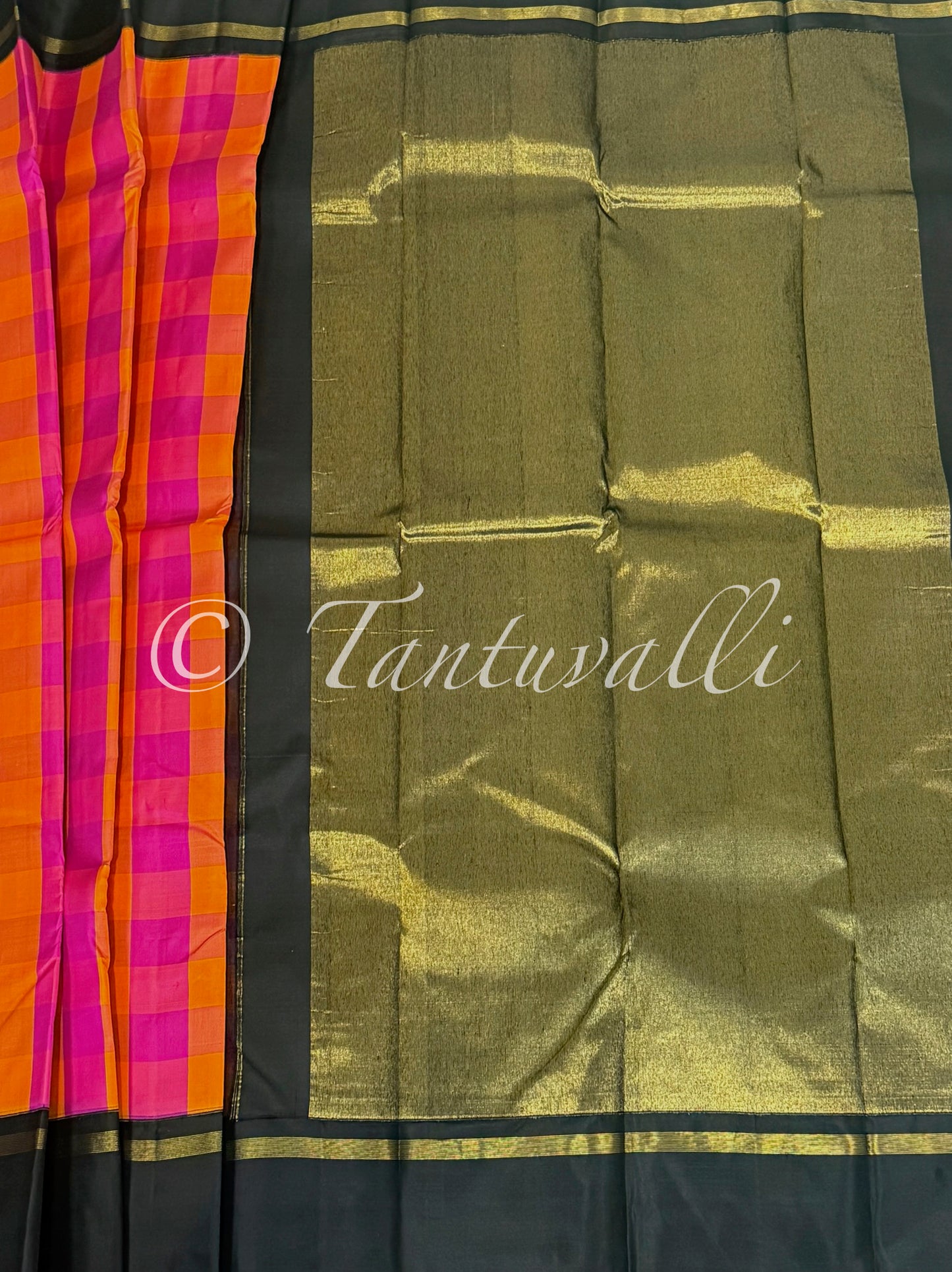 Orange and Pink Checks with Black Bodi Korvai
