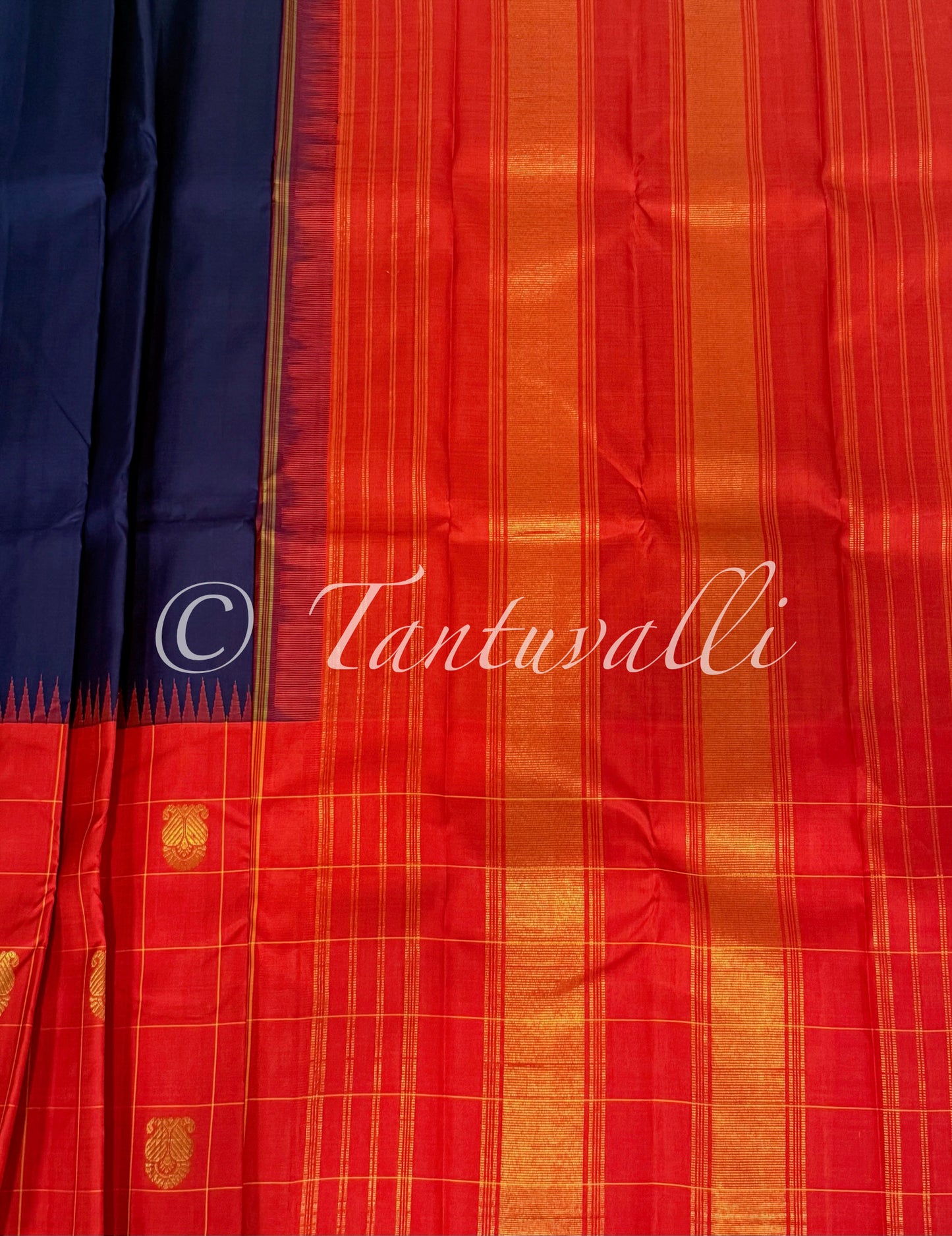 Deep Violet Blue with Orange Red Big Checks Half and Half