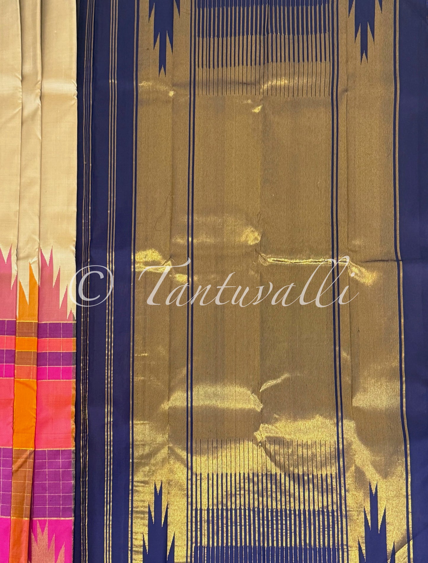 Beige and Multi Color Big Checks Half and Half 8 Kol