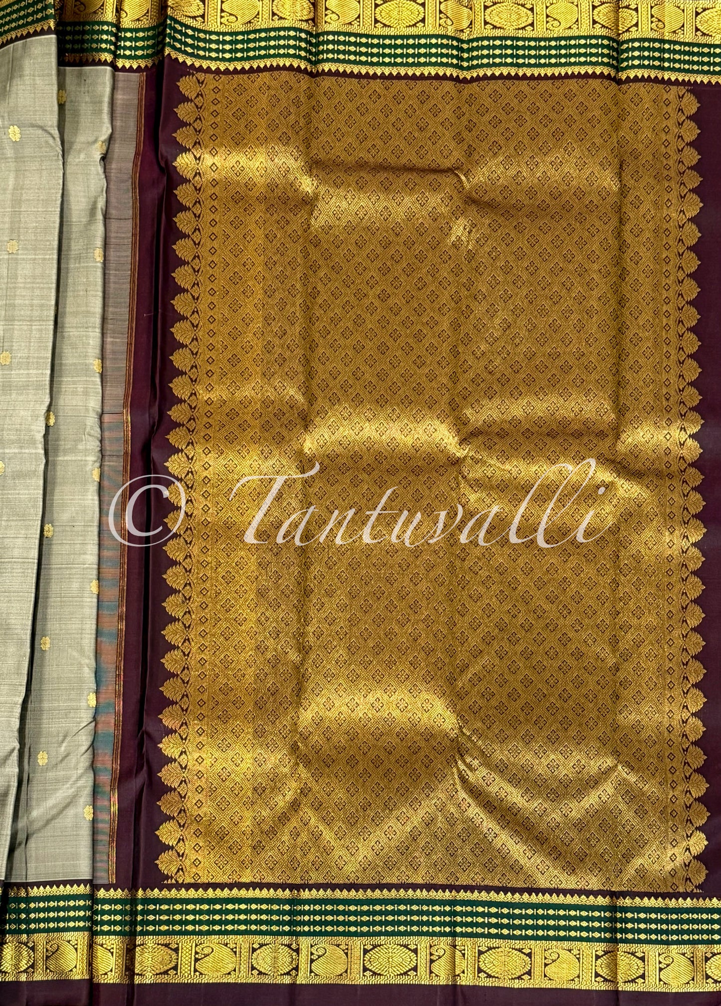 Grey with Kanchana Brown and Green Korvai